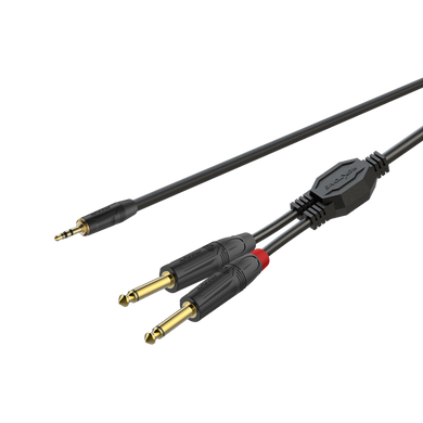 GPTC100L1.5 Roxtone Ready audio cable for notebook, Connectors: Jack 1x3.5 RMJ3P-BG (stereo) - 2x Jack -6,3 (RJ2P-BG) -1.5 m