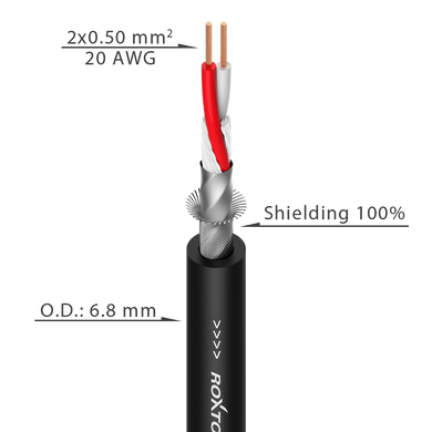 MC022-BK ROXTONE Мікрофонний кабель симетричний, діаметр 6,8 мм, 2 x 0.50 мм