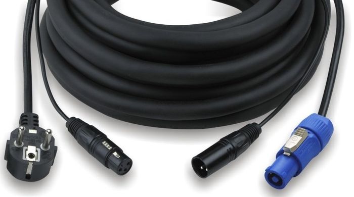 PNA500L15 Roxtone Готовый аудио-сигнальный кабель Powercon:NEUTRIK 3 x 1.5 мм 220В + 2 x 0,22XLR 15 метров