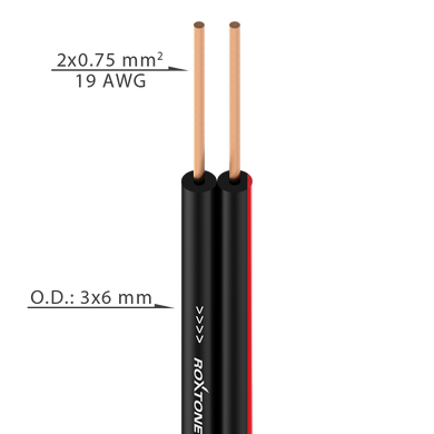 SC008А Roxtone Кабель акустический плоский Hi-Fi , 2 х 0.75 кв. мм, вн. диаметр 3 х 6 мм, 100 м