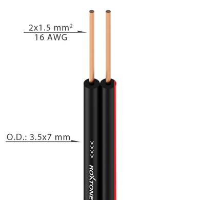 SC008В Roxtone Кабель акустичний плоский Hi-Fi, 2х1,5 кв. мм, вн. діаметр 3,5х7мм, 100 м