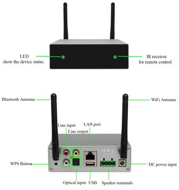 DSPPA DW0235 Сетевой аудиоплеер с усилителем 2*35Вт на 4Ом потокового аудио с Wi-Fi и Bluetooth 5.0 для стриминга потоковой музыки