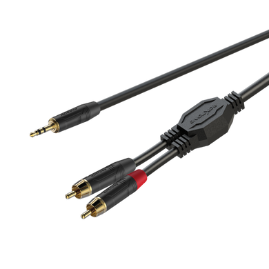 GPTC140L1.5 Roxtone Готовий аудіо кабель міні джек - 2 тюльпана, Рознімання: Jack 1x3.5 RMJ3P-BG (stereo) - 2xRCA-M (RF2C-BG) -1,5 метра