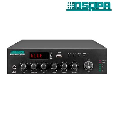 DSPPA MP250UB is a 1.5U mini digital mixer amplifier 250W Class D with USB/FM/Bluetooth